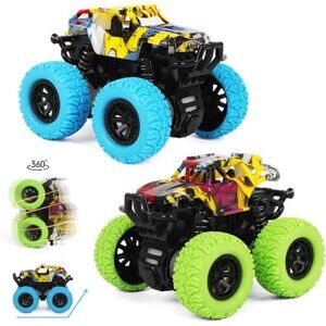 2 Pack 360° Rotating Monster Truck Toys for 3-5 Year Old Boys and Girls